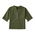 thumbnail image 2 of qolati Girls Shirts Loose Fit Button V Neck Henley Blouses Teen Summer Lightweight Solid Tee Tops with Pockets, 2 of 4