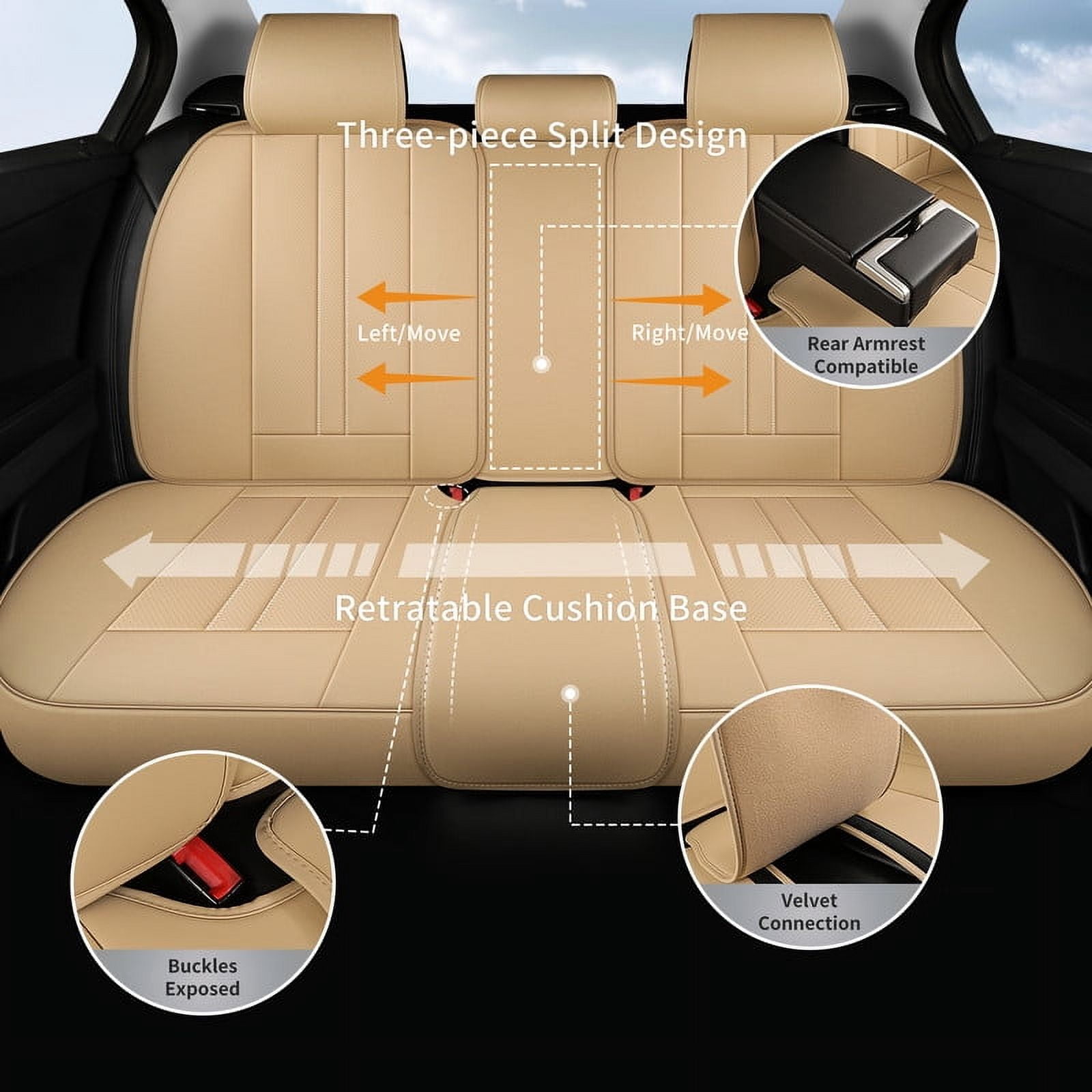 Car Seat Covers Full Set for Nissan Kicks 2018-2025,Breathable Faux Leather Luxury Automotive Interior Accessories with Lumbar Support Beige