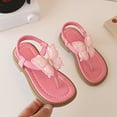 thumbnail image 4 of Quealent Girl's Summer Bow Sandals Open Toe Leather T Strap Thong Sandals Pink for 13.5, 4 of 6