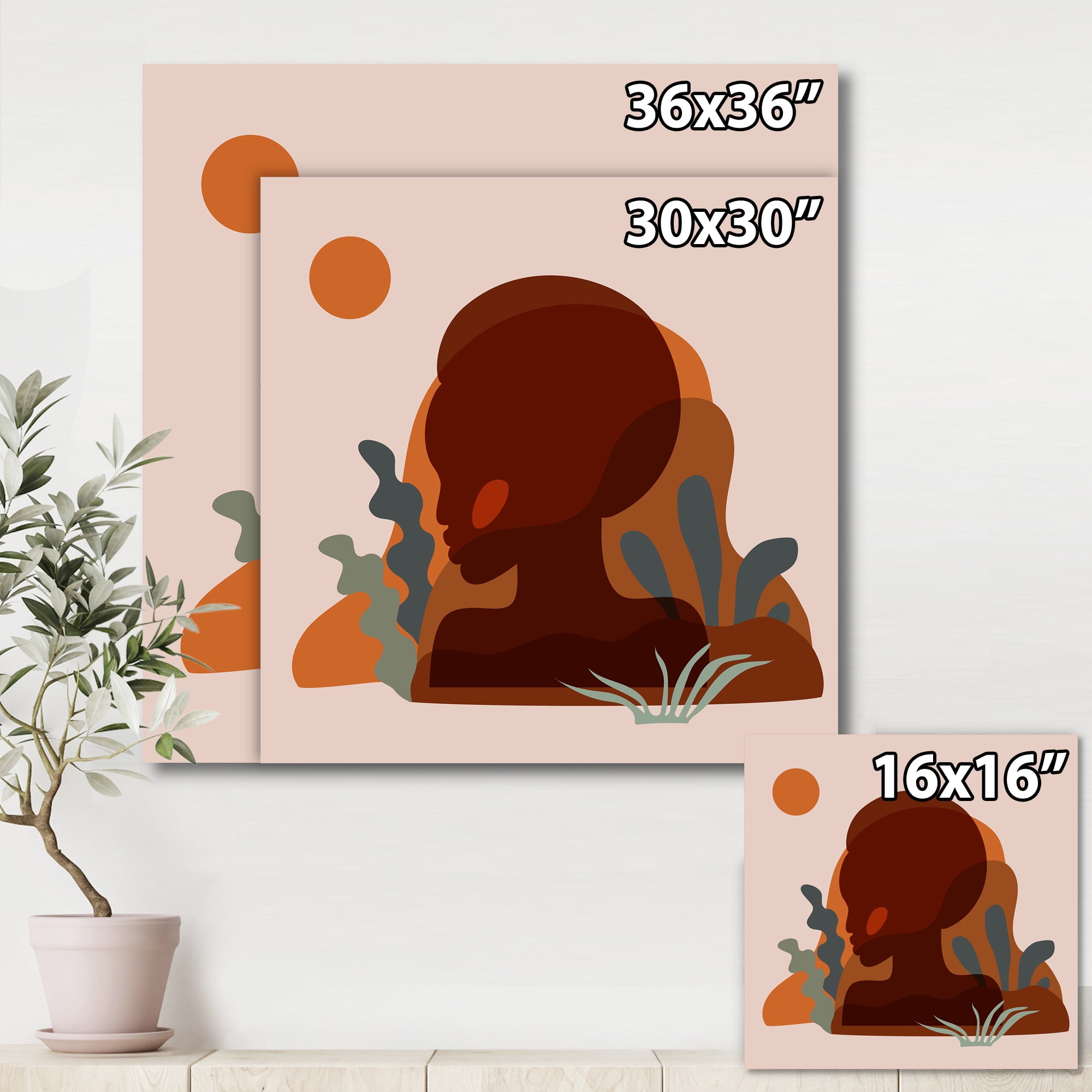 Designart ' Minimal Silhouette Of African American Woman ' Modern Canvas Wall Art Print