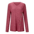 thumbnail image 6 of XPMWRP Women's Fall Fashion Long Sleeve Solid Color Shirt Dressy Casual V Neck Button Blouse Sweater Ribbed Knit Split Tunic Tops Red XXL, 6 of 7