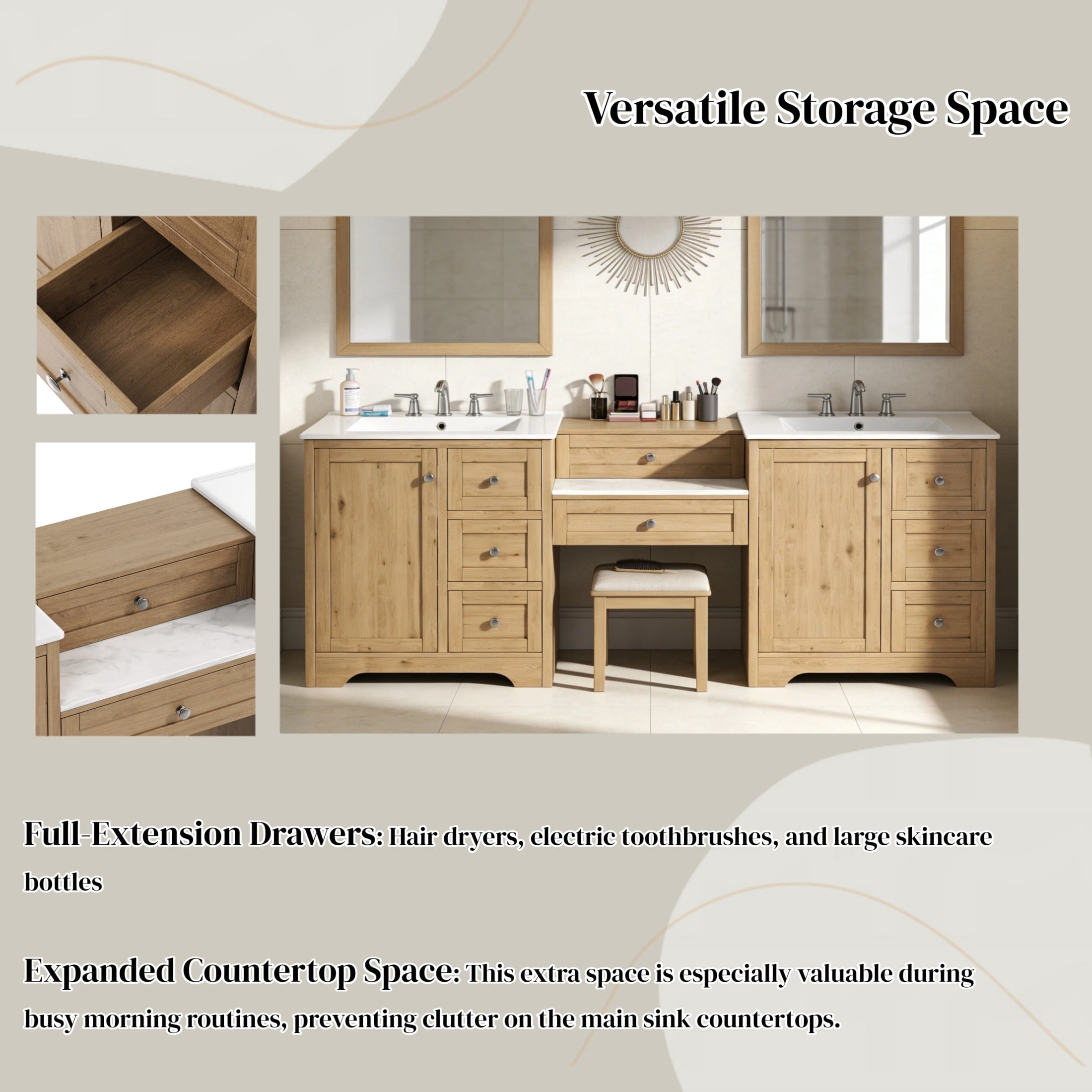 Christopher Knight Home 84" Large Double Sink Bathroom Vanity with Drawers Soft-Close Storage Cabinet, Wood