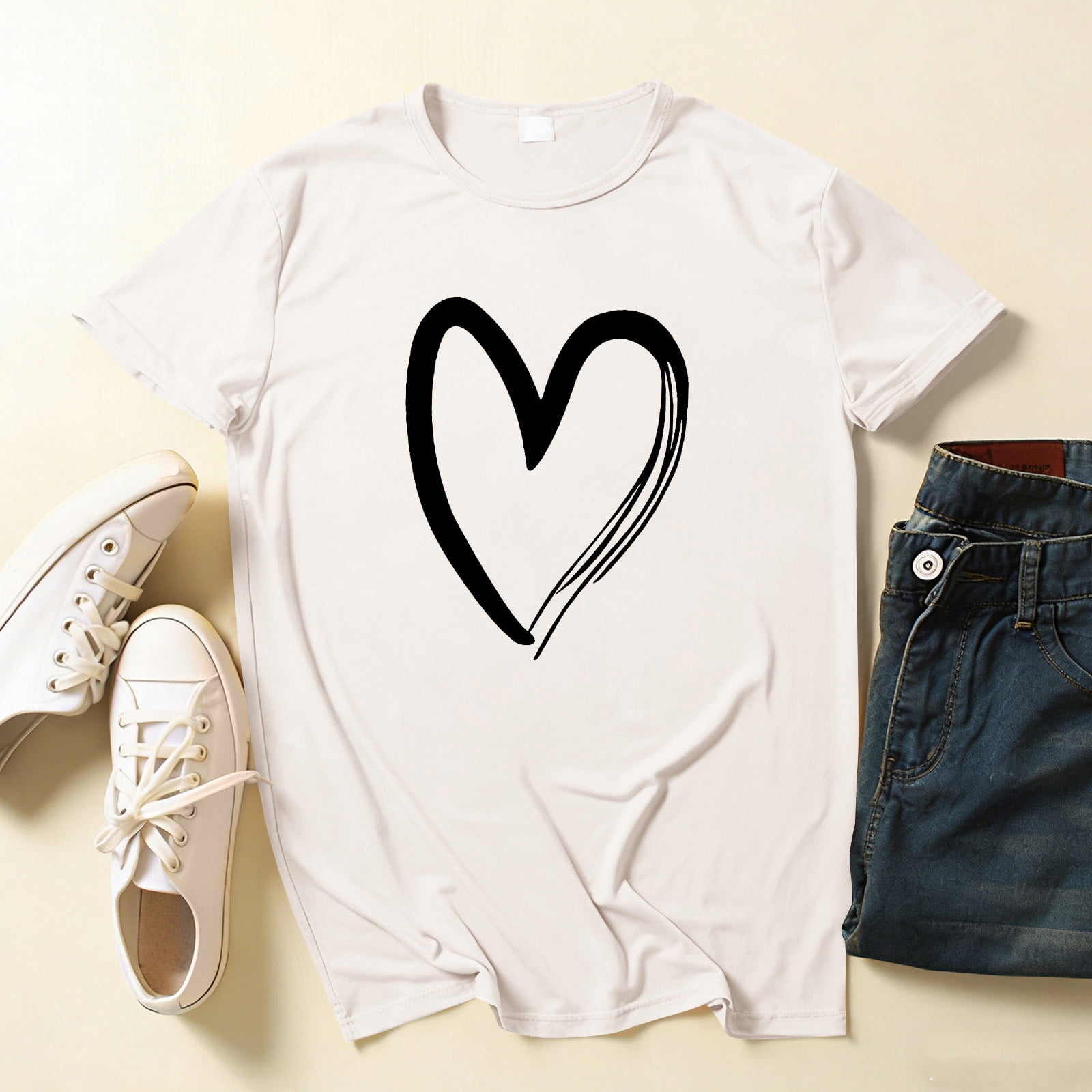 Zwiiyzr Womens Valentines Day Heart Print Tshirt Short Sleeve