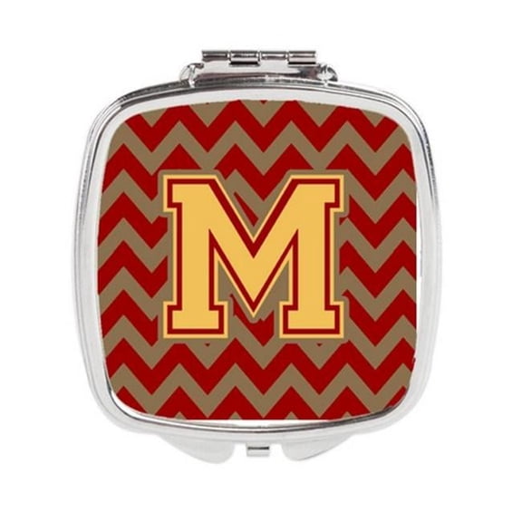 Carolines Treasures  Letter M Chevron Garnet & Gold Compact Mirror - Garnet & Gold