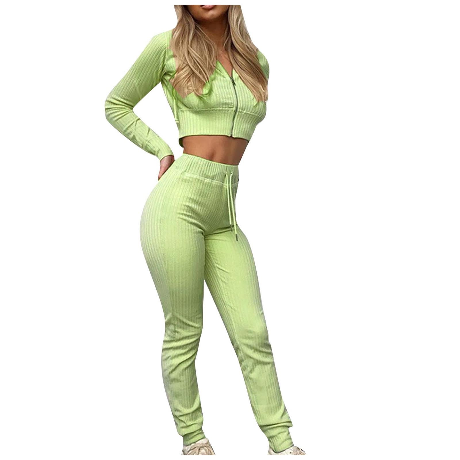 Y2k Outfits for Women Zipper Long Sleeve Crop Tops with Leggings