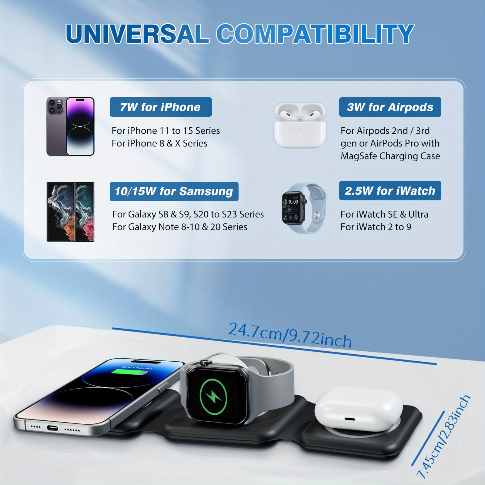 Magnetic 3-in-1 Wireless Charging Station, Foldable Fast Charger for iPhone 17/16/15/14/13/12 Series, iWatch 2-11/SE/Ultra, AirPods 2/3/Pro