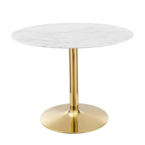 40 inch Dining Table, Round, White Gold, Artificial Marble, Metal Steel, Modern Contemporary, Mid Century Kitchen Room Cafe Bistro Restaurant Hospitality