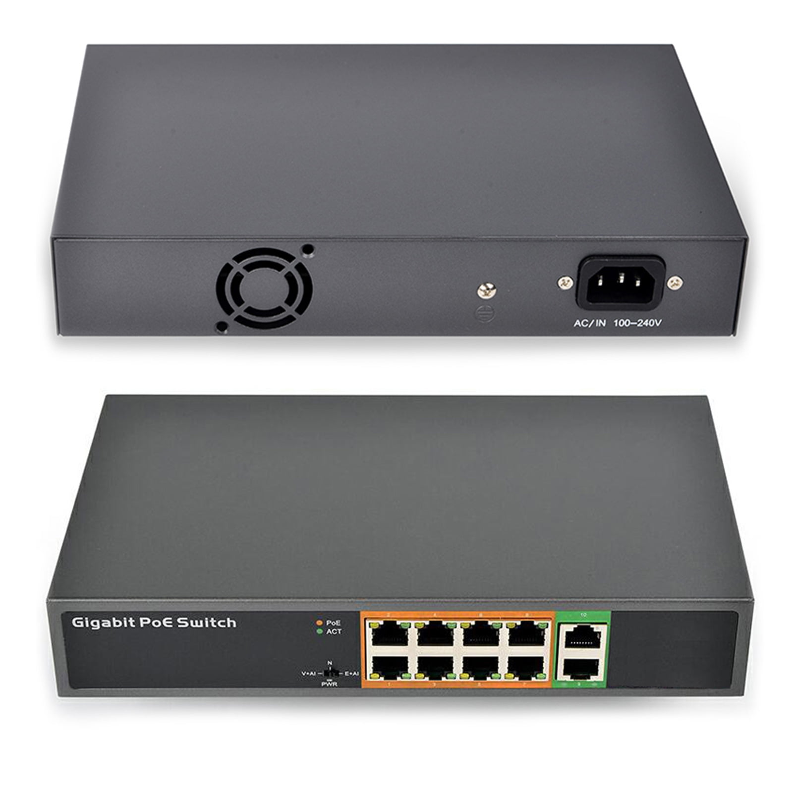 10 Port Gigabit Power Ethernet Switcher with 8 1000Mbps Unmanaged Networking Switcher for Home Networking