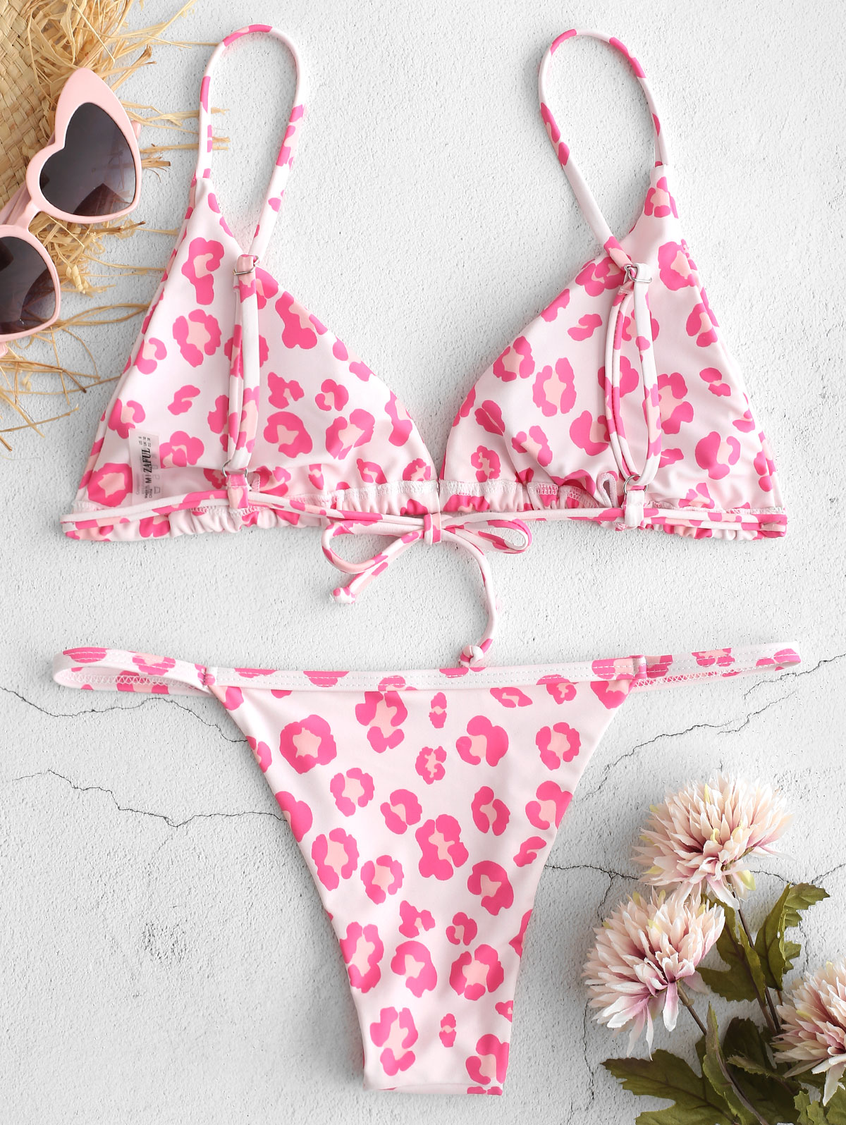 ZAFUL Cheeky Printed String Bikini Set Sakura Pink M