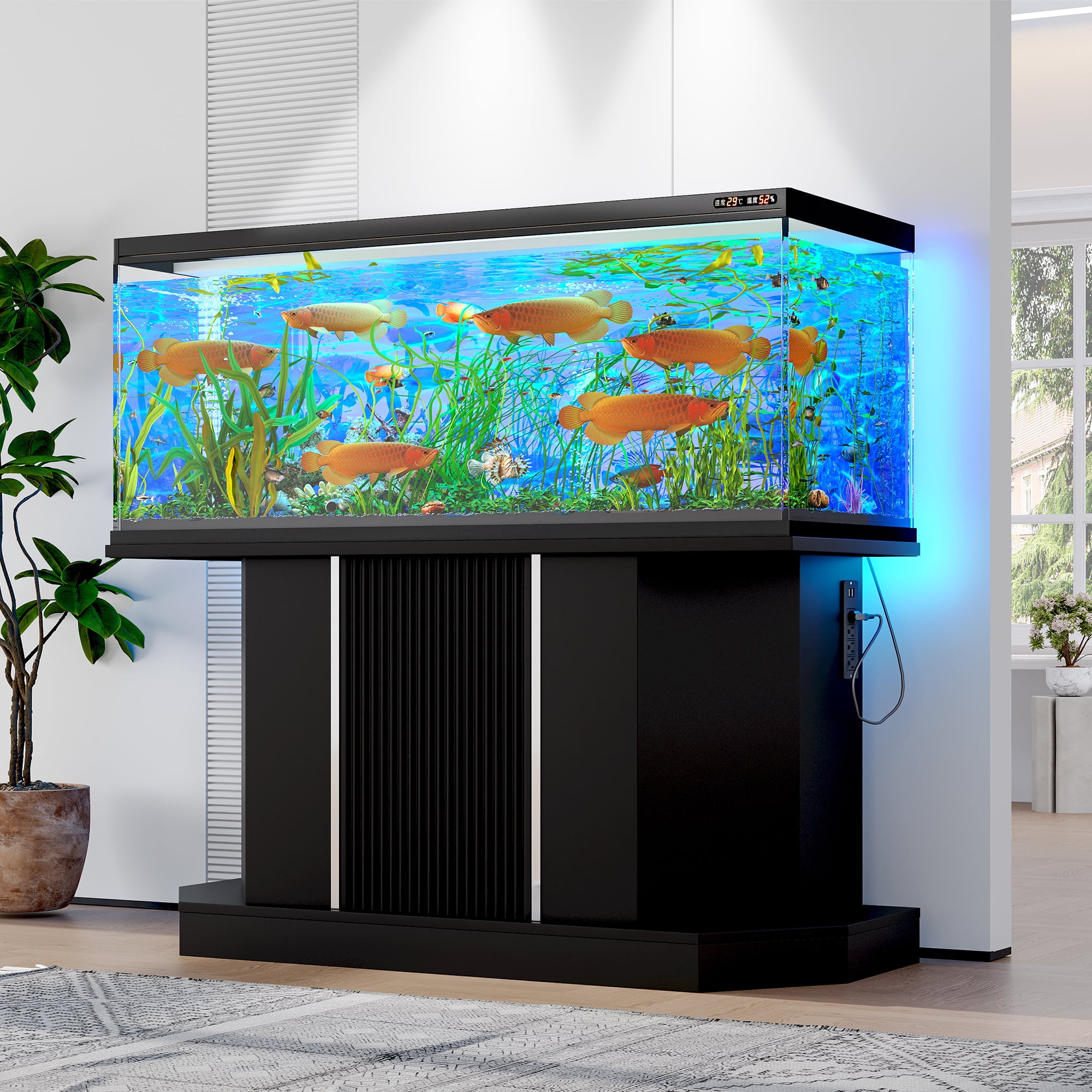 Euroco Modern 55-75 Gallon Fish Tank Stand with Power Outlet (4 AC 2 USB Ports), Heavy Duty Aquarium Stand with Cabinet Storage for Fish Tank, Turtle Tank
