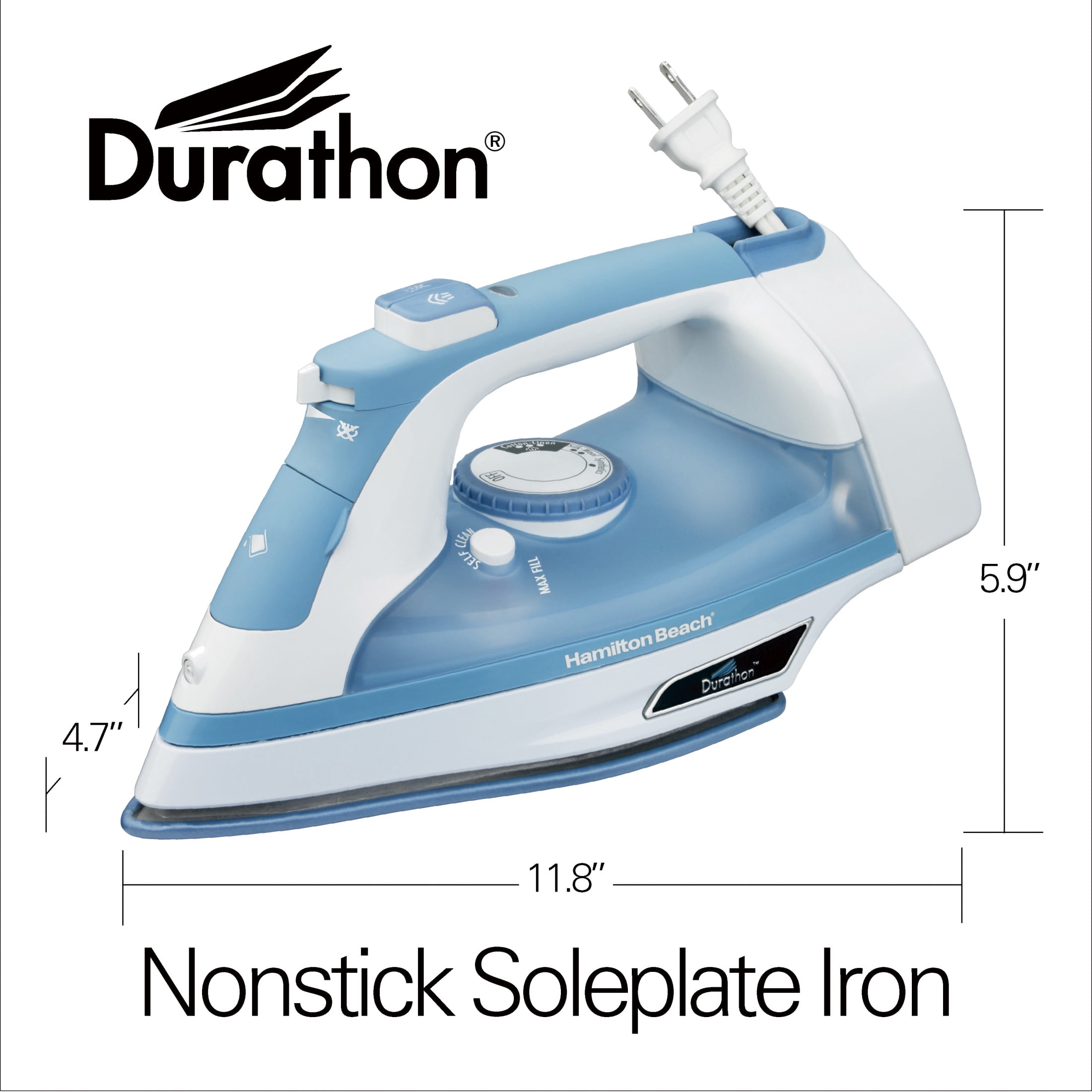 Hamilton Beach Durathon Clothing Iron, Steam Iron for Clothes with Durathon Nonstick Soleplate, White