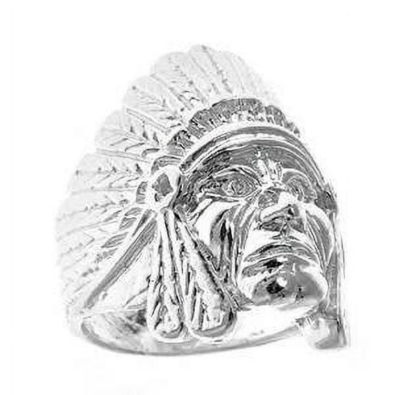 Men's .925 Sterling Silver Indian Chief Head, Chopper Biker Motorcycle (Made in Usa) Ring Sizes 7-12