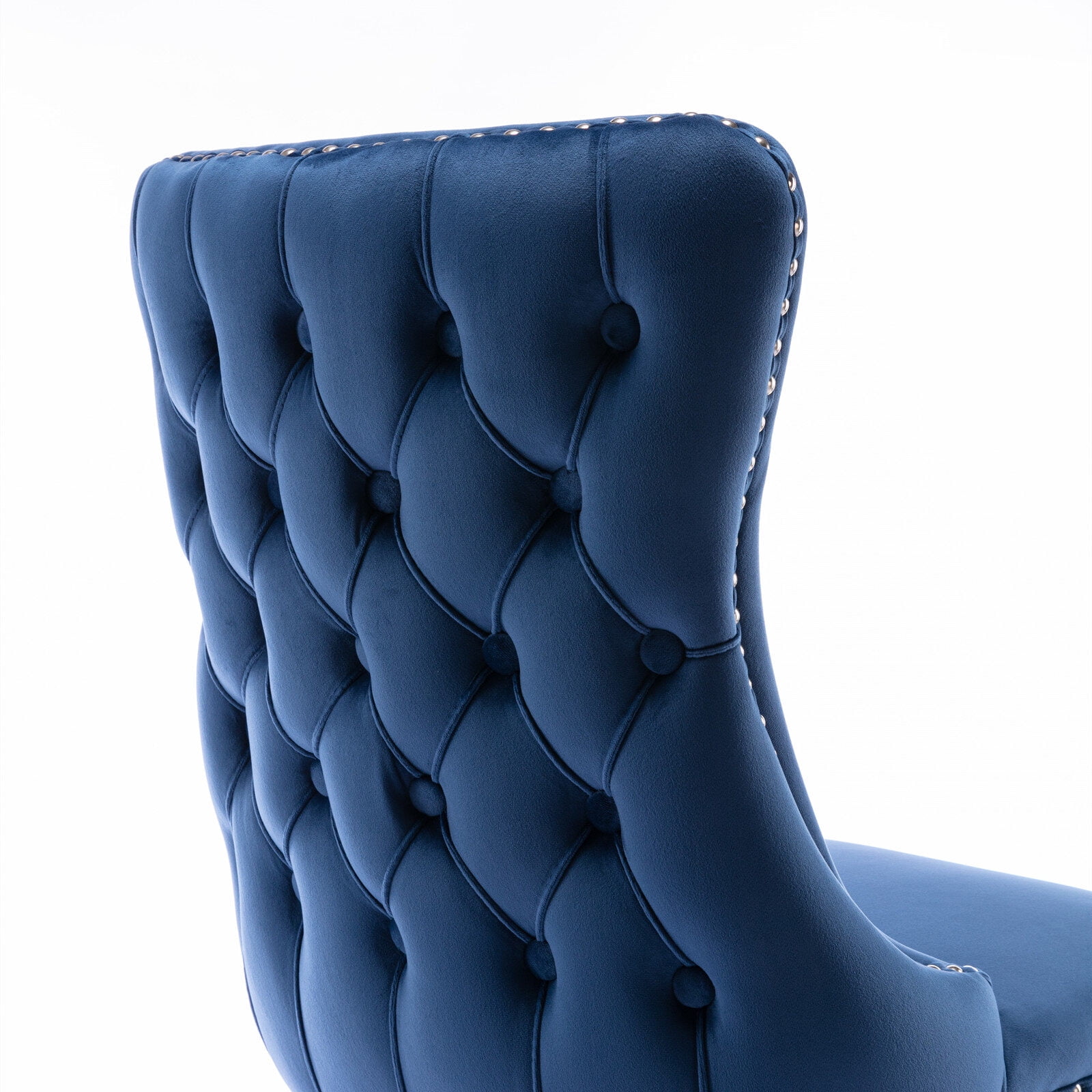 Wing-Back Button Tufted Dining Chairs, High-end Velvet Upholstered Dining Chairs with Nailhead Back and Solid Wood Legs, Solid Wood Dining Chairs for Kitchen Bedroom Dining Room (Blue,Set of 2)