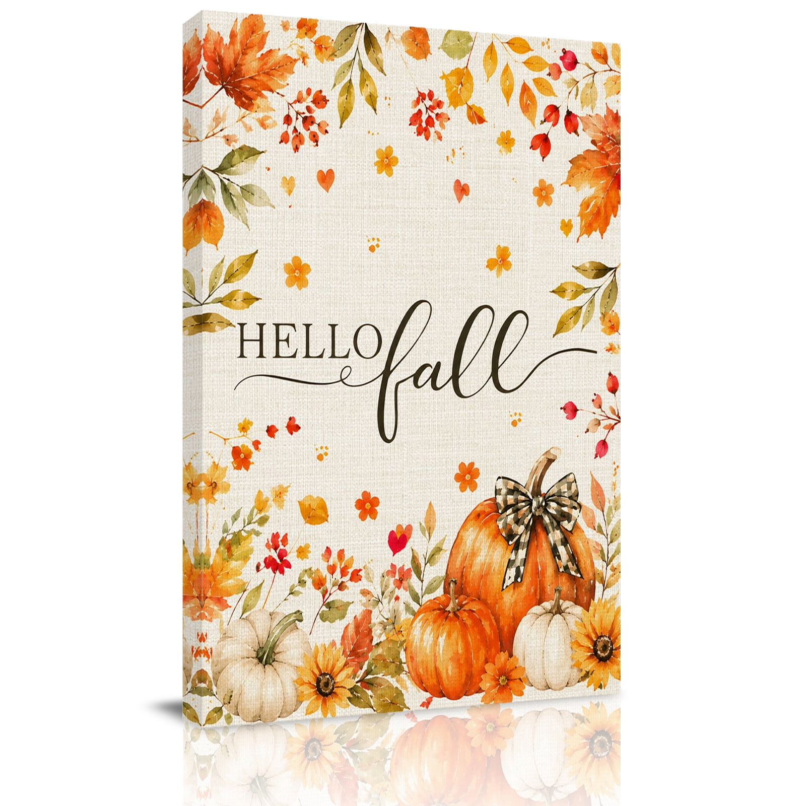 Canvas Wall Art Hello Fall Framed Canvas Prints for Living Room Dining Room Maple Leave Pumpkins Botanical Vintage Extra Large Gallery Wrapped Wall Decor for Home Office Gifts 22 x28