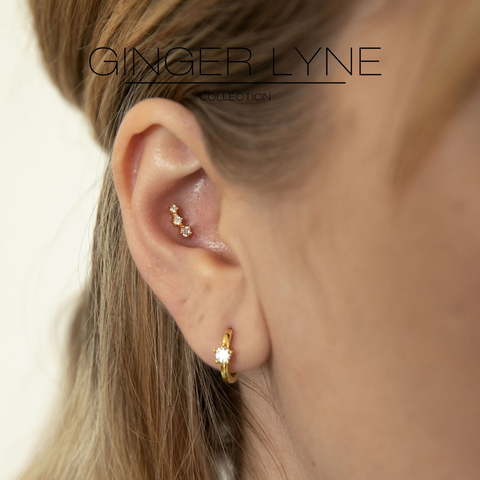 Graduated CZ Flat Back Earrings for Women Sterling Silver 18G 6mm Cartilage Helix Upper Lobe Body Piercing Ginger Lyne