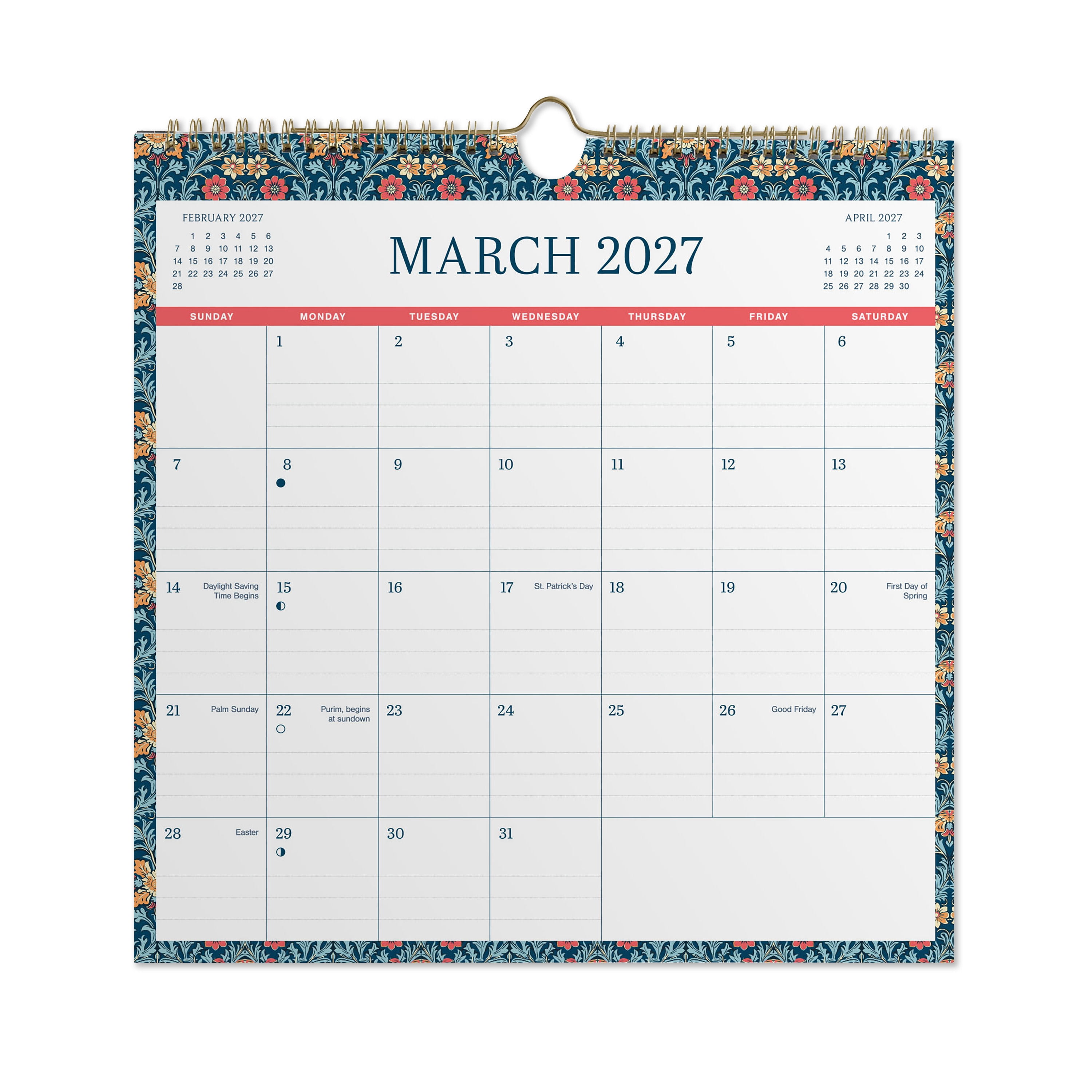 2027 Pen+Gear Vintage Floral Spiral Calendar 12x12 January-December Gridded