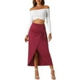 thumbnail image 2 of INSPIRE CHIC Women's Boho High Waisted Long Skirt Summer Beach Maxi Wrap Skirts with Slit XL Wine Red, 2 of 6