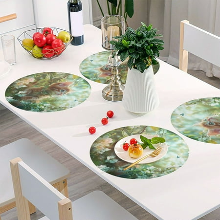 

Round Grid Placemat One Sizex4 Round Placemat PVC Plate Mat，15.4 Inch Non-Slip and Heat Resistant Table Placemat Dining Room Placemat Flower World Kitten