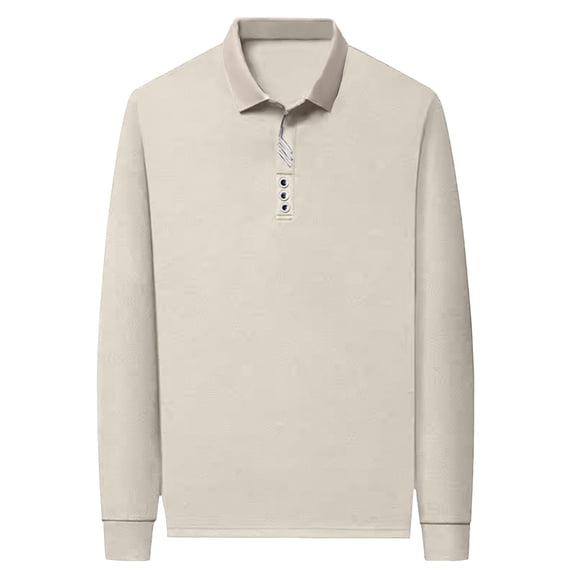Yuhangmm Men's Polo Shirts, Men's Long Sleeve Button Down Shirts Regular Fit Casual Business Tops Khaki XXXXL