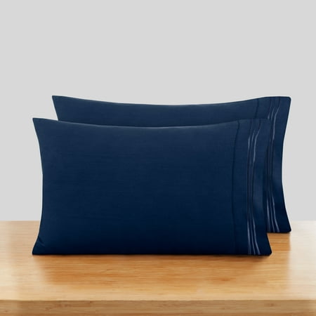 Clara Clark Pillow Cases Premier 1800 Microfiber Collection Pillow Case Set Of 2 Pieces, King Size, Navy Blue