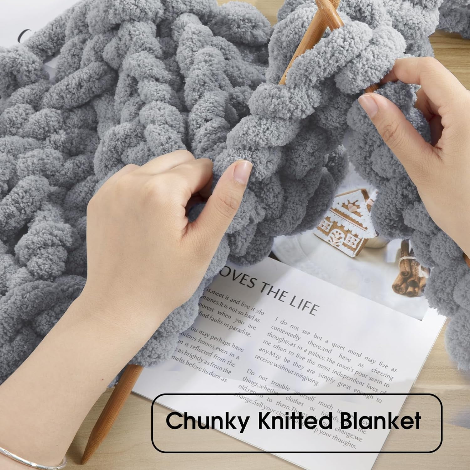 2 Pack Chunky Chenille Yarn for Crocheting, Bulky Thick Fluffy Yarn for Knitting, Bulky Chunky Yarn for Hand Knitting Blanket, Super Soft Plush Yarn (27yds Each Skein)-Gray