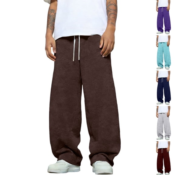HAJWOH Mens Baggy Sweatpants Wide Leg Elastic Waist Drawstring Athletic Loose Jogger Lounge Sweat Pants