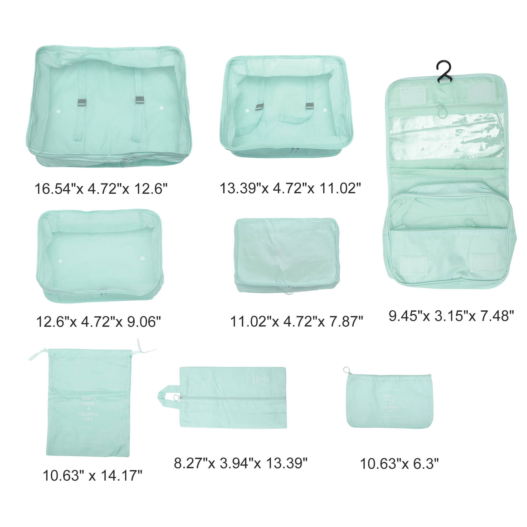 Unique Bargains 8 Pcs Portable Packing Cube Set for Luggage Light Blue