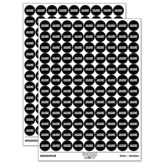 Amazing Teacher School Fun Text 200 Round Stickers - Black - Gloss Finish - 0.50" Size