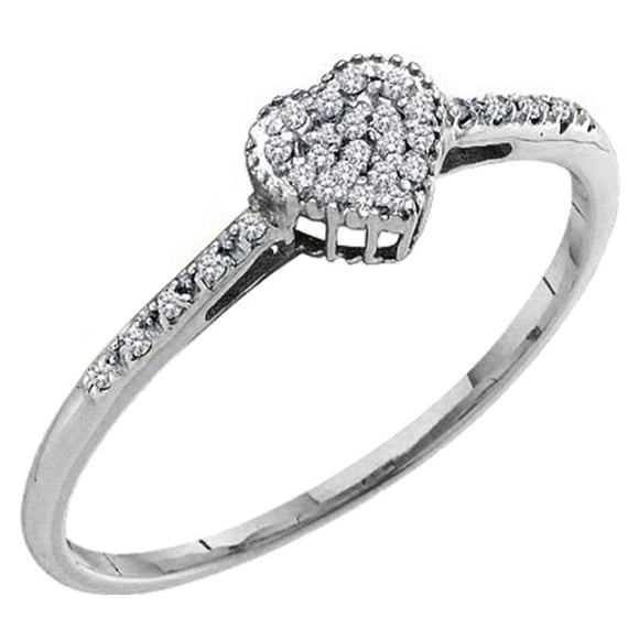 Dazzlingrock Collection 0.15 Carat (ctw) 10K Round White Diamond Bridal Heart Shaped Promise Ring, White Gold, Size 6.5