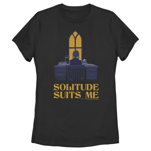 Women's Wednesday Solitude Suits Me  Graphic Tee Black Large