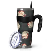 40oz Tumbler,Green and Black Christmas Plaid Santa Pattern Insulated Tumblers with Removable Handle,Stainless Steel Double Vacuum Coffee Tumbler Cup with Straw for Home,Office,Travel,Party