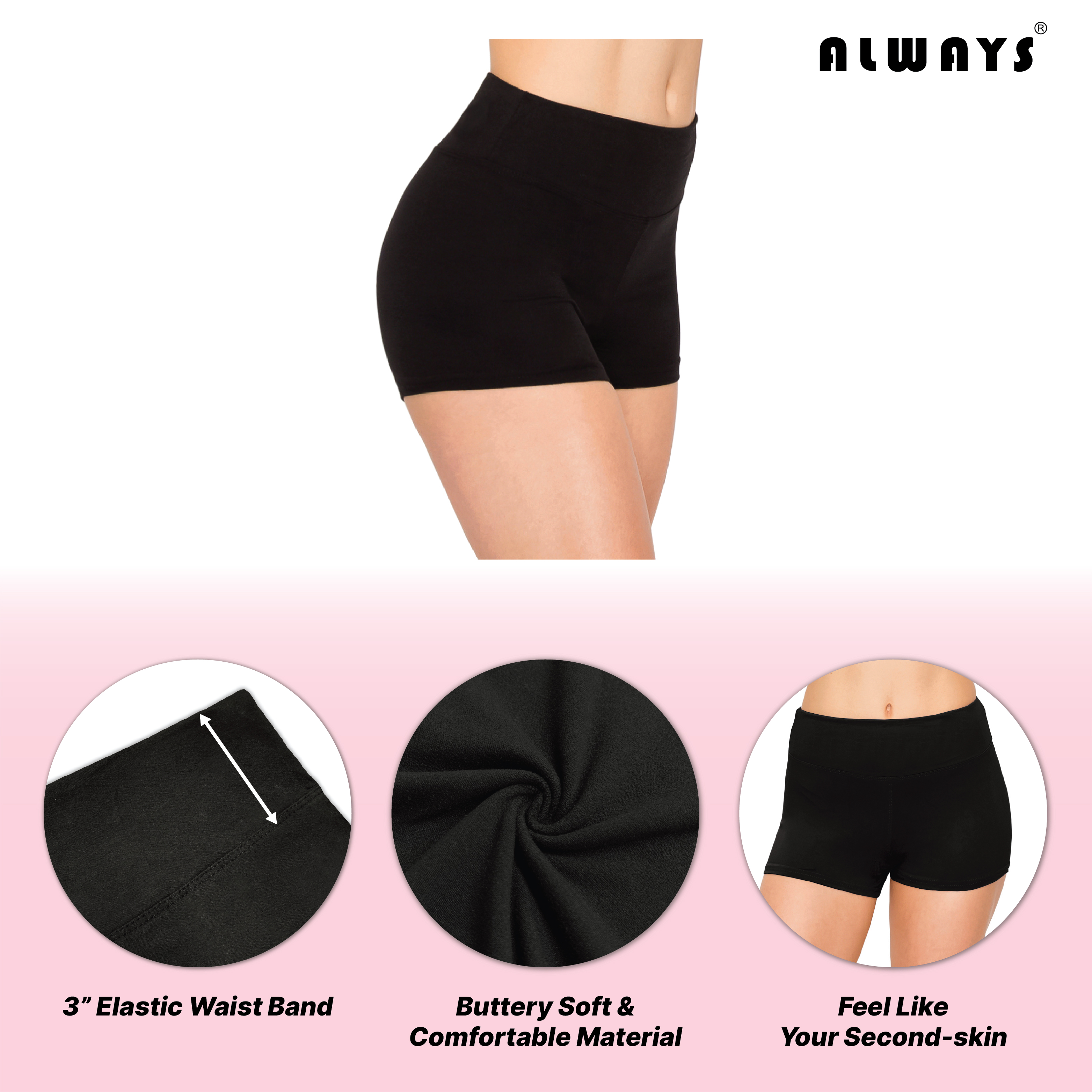 ALWAYS Women's Premium Super Soft Spandex Shorts Black M - Walmart.com