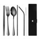 thumbnail image 1 of Xiao Hua Juego de cubiertos de viaje portátil con estuche de acero inoxidable, juego de cubiertos reutilizables para el almuerzo, incluye bolsa de almacenamiento (negro), 1 of 5