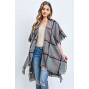 Riah Fashion PLAID OPEN FRONT FRINGE KIMONO