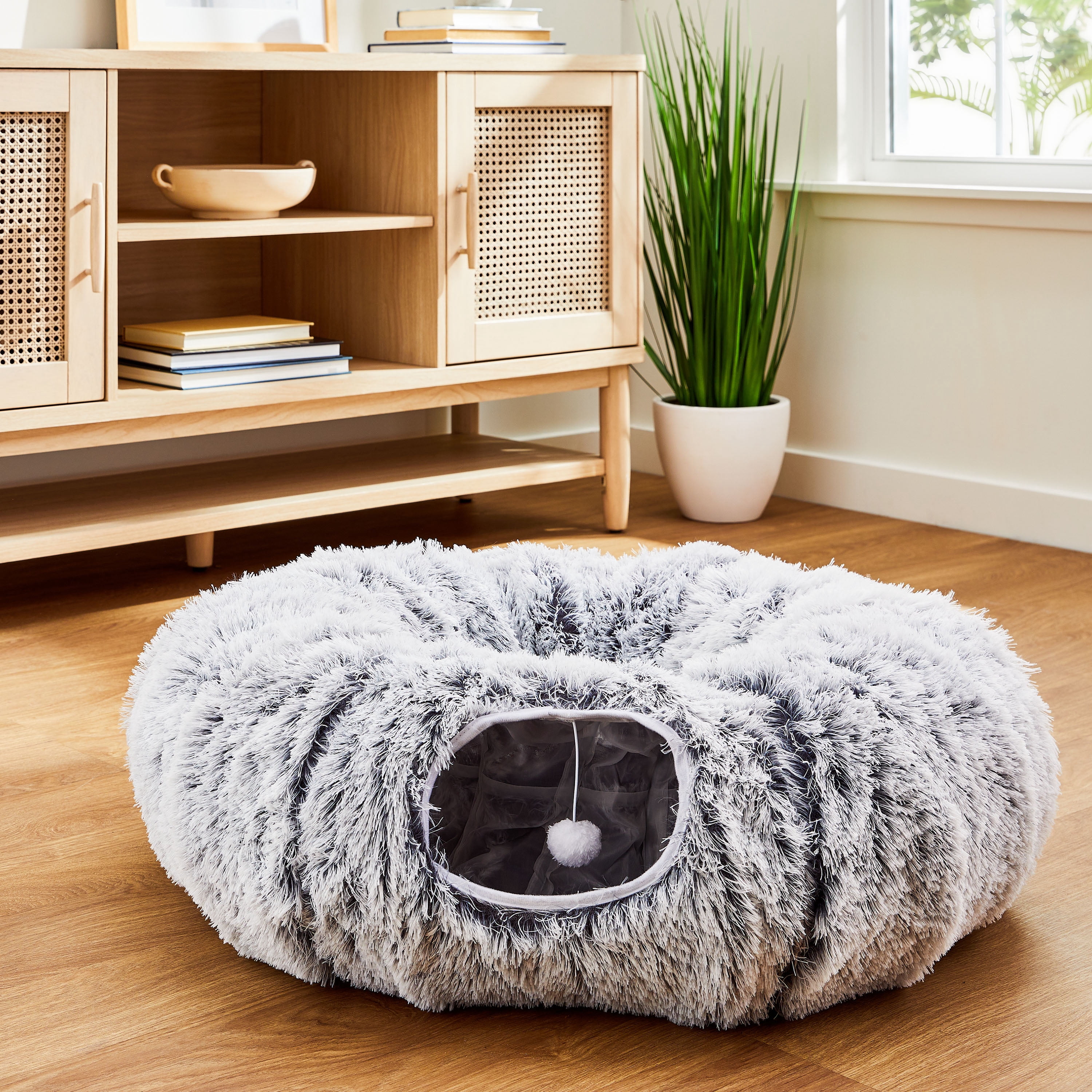 Vibrant Life Cat Tunnel with Bed for Cats, Soft Plush Peekaboo Hideaway Cave, Multiple Shape Configuration Cat Playground, 32" Round, 10.5" Wide Inside