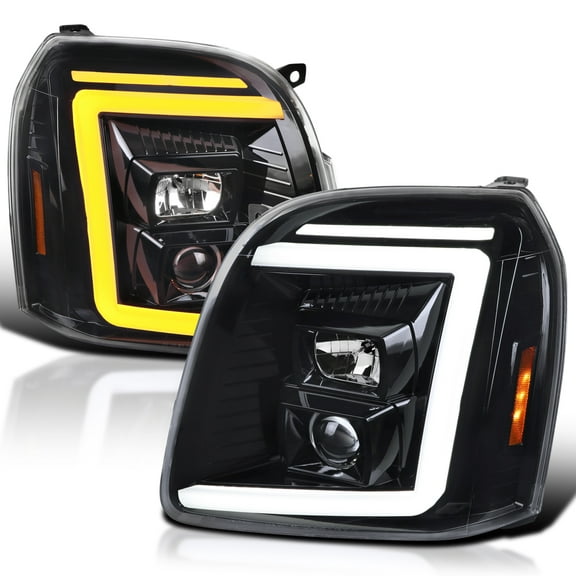 Spec-D Tuning Jet Black Sequential LED Signal Tube Projector Headlights Compatible with 2007-2014 GMC Yukon/Yukon XL Denali 1500 2500 , Left   Right Pair Headlamps Assembly