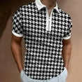 thumbnail image 3 of TOOYOU Men's T-Shirt Spring And Summer Short-Sleeved Zipper Lapel Houndstooth Print Top Mens Basic Tees Black, 3 of 4