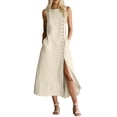 thumbnail image 2 of Odbmxy Summer Women Midi Dress Shift Cotton Linen Button Front Classy Shirt Dress for Women Sleeveless Office, 2 of 6