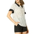 thumbnail image 5 of INSPIRE CHIC Women's Contrast Doll Collar Short Sleeves Polka Dots Tops Blouses XS Beige, 5 of 7