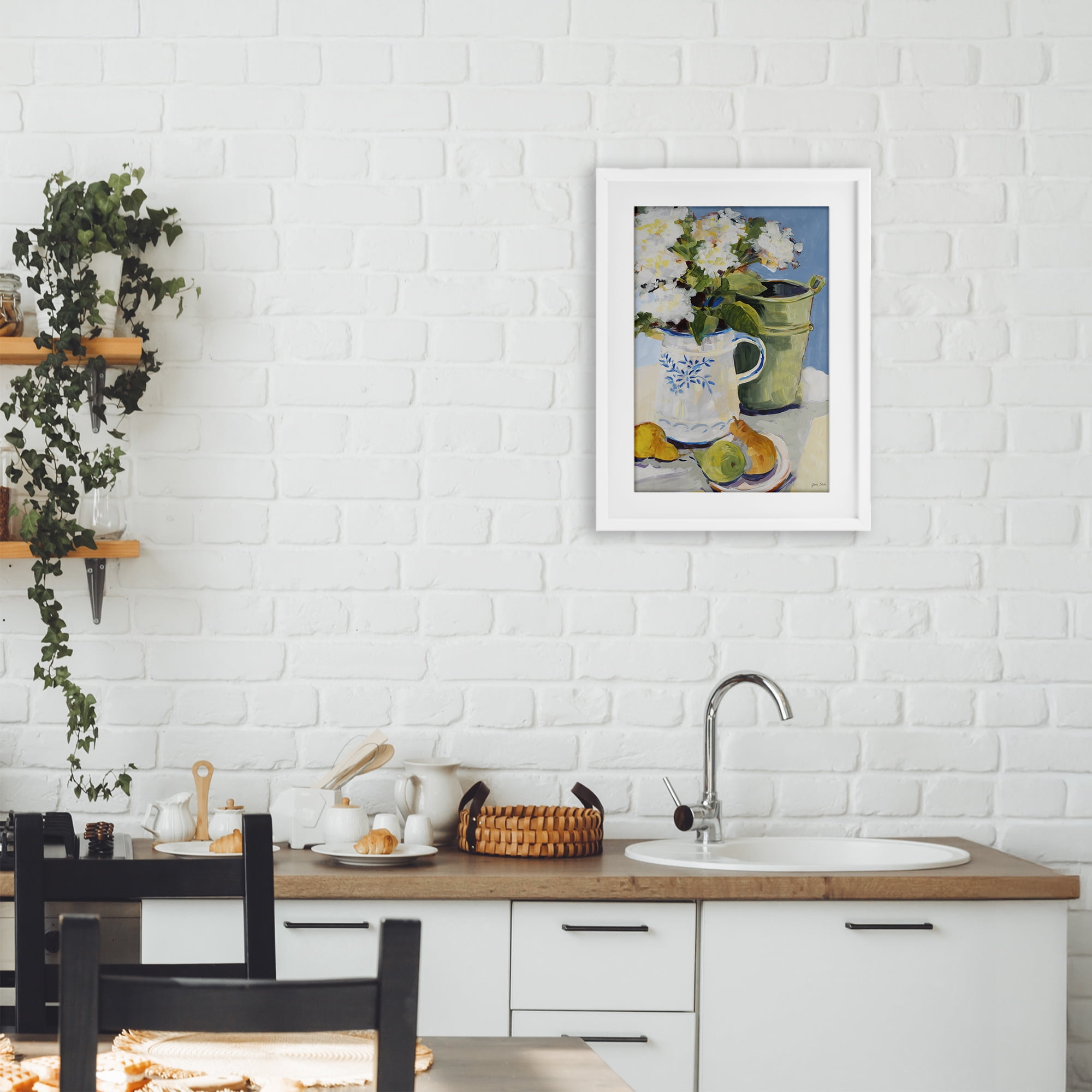 Stupell Industries Pitcher of Flowers Still Life White Framed Print Under Glass, design by Jane Slivka