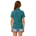 thumbnail image 4 of Girls Short Sleeve Pique Polo Shirt Preschool Shirt Matching Ribbed Collar Banded Sleeves Three-button Placket Uniform Dark Green 120, 4 of 7