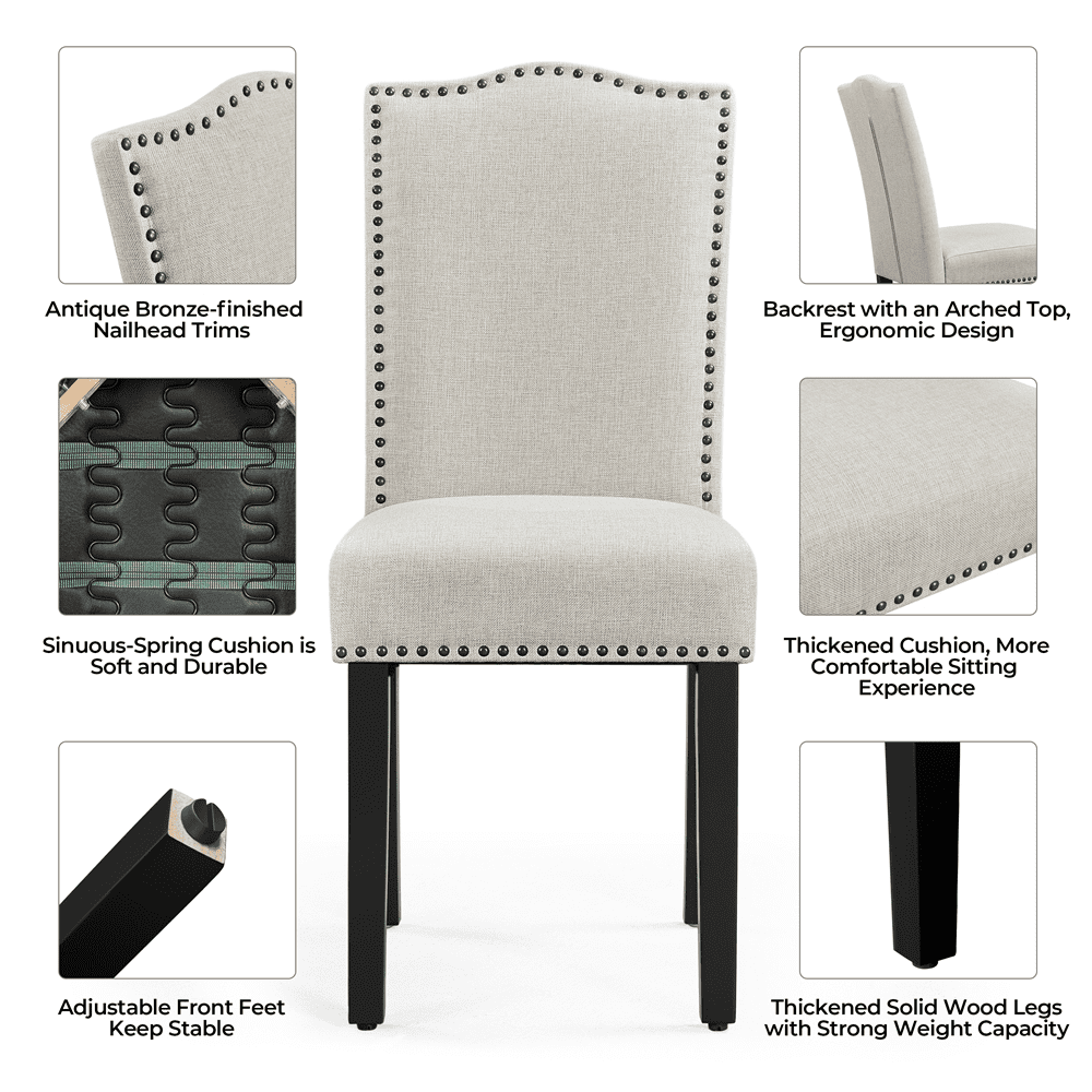 Alden Design Modern Fabric Upholstered Dining Chairs for Kitchen, Beige