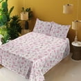 thumbnail image 2 of Ambesonne Floral Fitted & Flat Sheet with Shams 4 Pcs Set, Flower Petals Spring Pattern, Queen, Pink Blue Grey and Ivory, 2 of 5