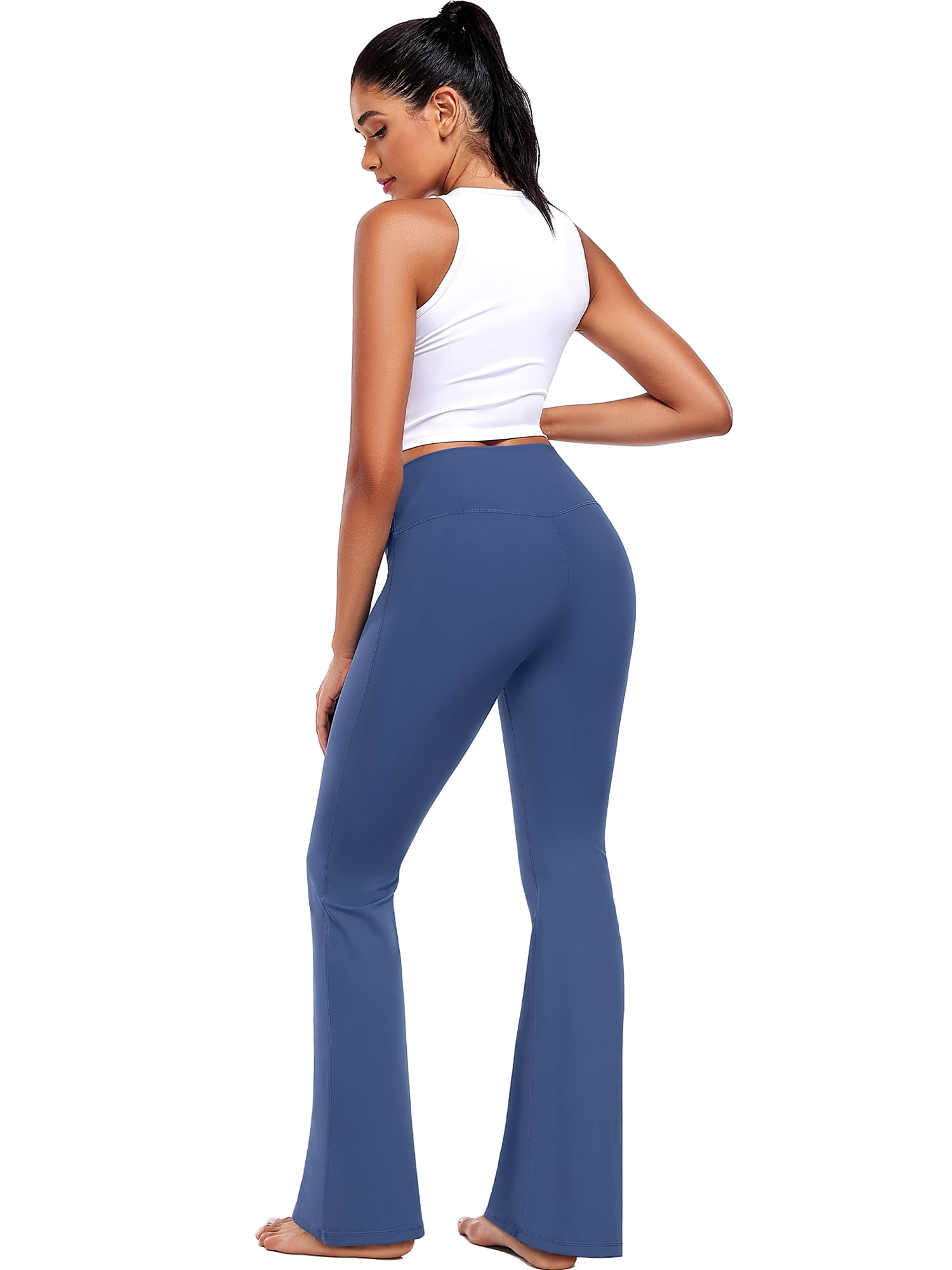 NELEUS ButterSoftFlex Womens Flare Leggings Athletic Yoga Workout Pants Bootcut High Waist with Waistband Pocket,Blue,US Size S