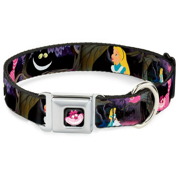 Disney Pet Collar, Dog Collar Metal Seatbelt Buckle, Alice the Cheshire Cat Scenes, 15 to 24 Inches 1.0 Inch Wide