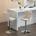 thumbnail image 2 of Triple Tree Velvet Swivel Bar Stool, Button Tufted Upholstered Bar Stool, Beige (Set of 2), 2 of 9