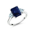 thumbnail image 3 of Gem Stone King 10K White Gold Blue Sapphire and Sky Blue Aquamarine Engagement Ring | 2.86 Cttw | Emerald Cut 9X7MM | Trillion 4MM | 3 Stone Gold Ring for Women (Size 5), 3 of 4