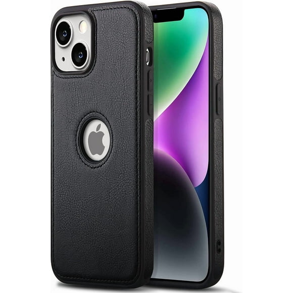 TEMOGU-Compatible with iPhone 14 Case 6.1 Inch Premium Leather TPU Hybrid Case Cover,Black