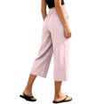 thumbnail image 3 of Linen Capris for Women Wide Leg Petite Pull On Pants with Drawstring Elastic Waist Casual Cropped Pants Pink XL, 3 of 6
