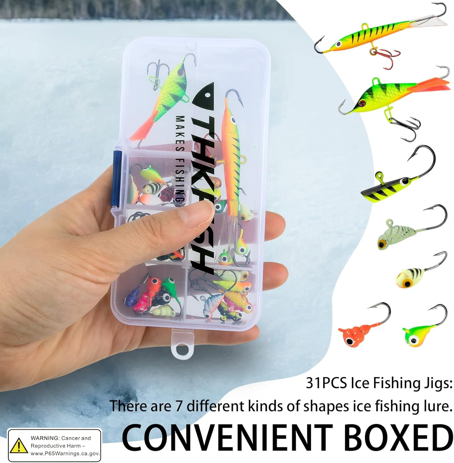 THKFISH Ice Fishing Jigs Kit Ice Fishing Lures for Walleye Perch Jigs Heads for Ice Fishing Tackle Panfish Crappie Jigs 50PCS/31PCS